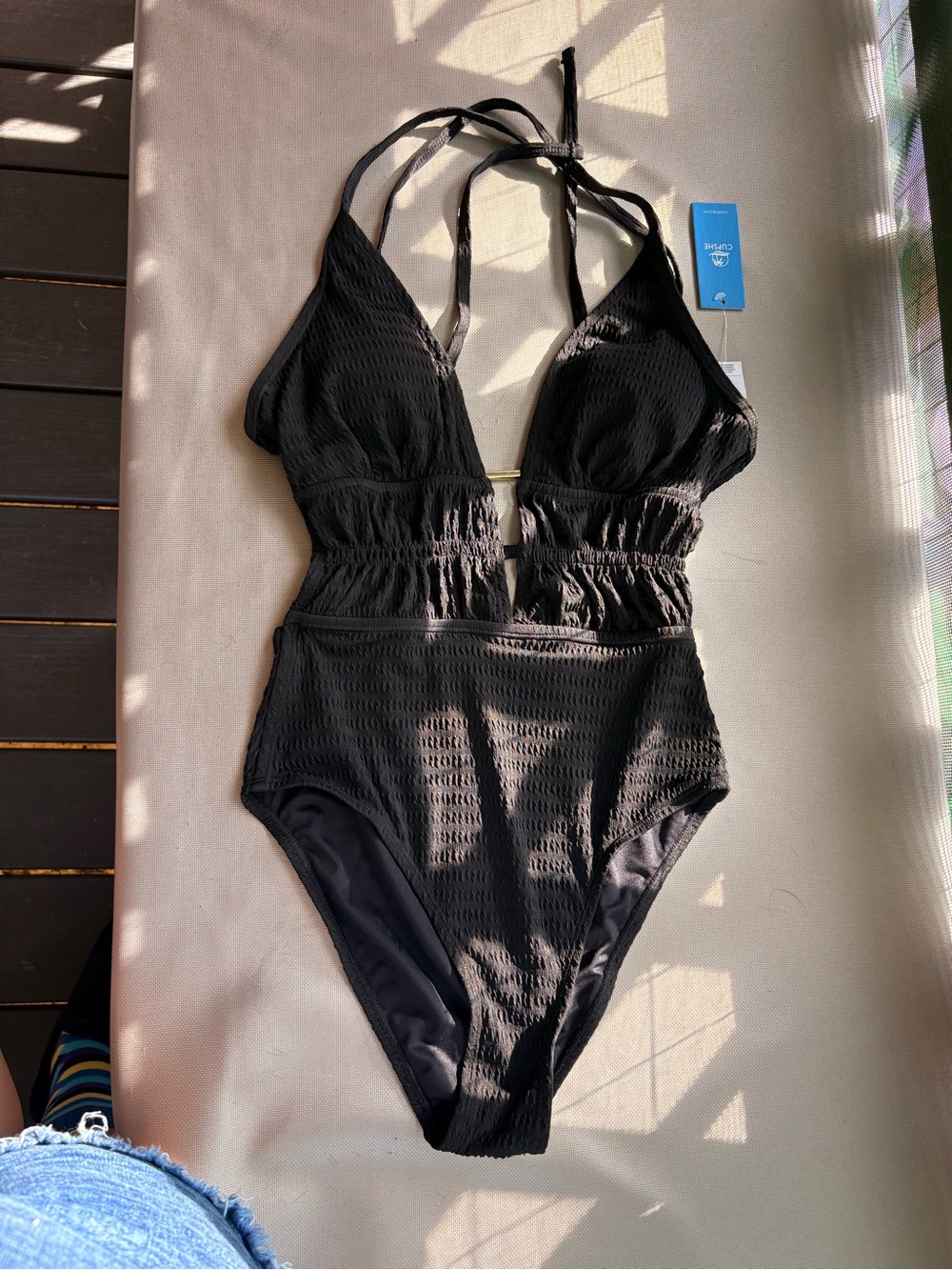 Cupshe Black Textured Halter One-Piece Swimsuit